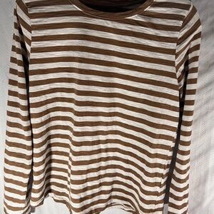 Kohl's SONOMA Brown and White Striped Knit LONG TEE Top LIKE NEW